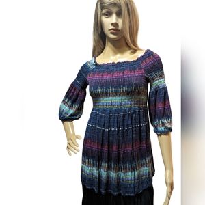Cupio Blouse Tunic Multicolored Smocked size XS
